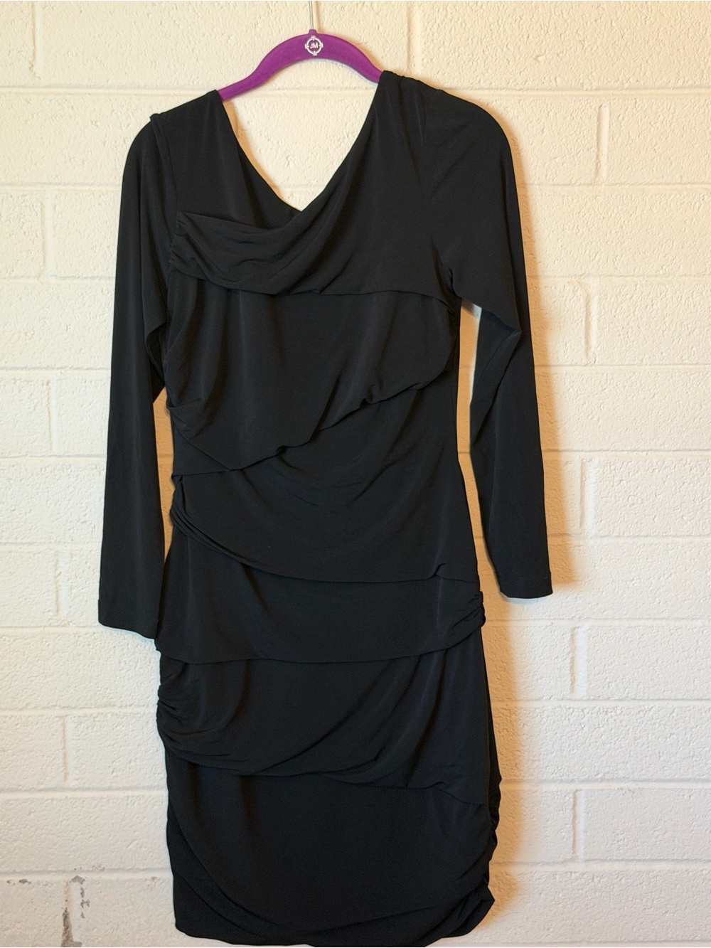 Suzi Chin Black Long-Sleeve Draped Cocktail Dress